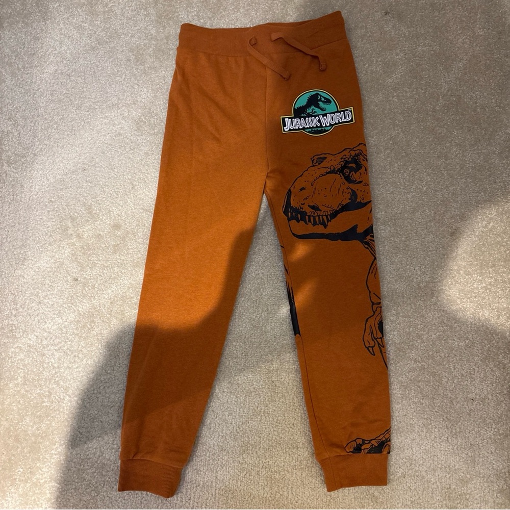 Jurassic World H&M Kids Brown Pants Jogger US Size 8 T-Rex Drawstring New